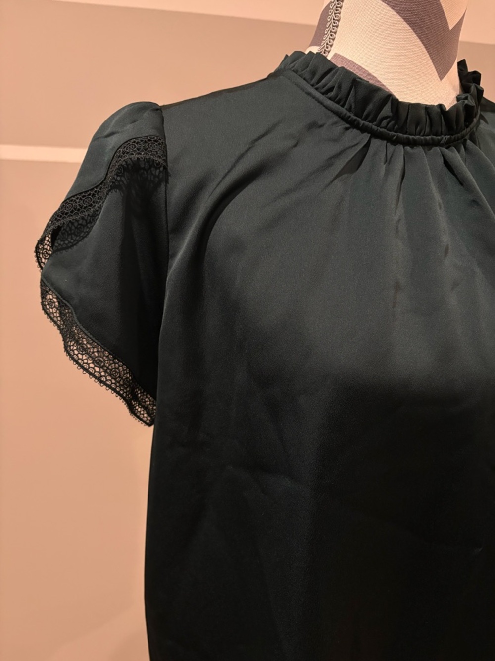J. Crew Emerald Green Satin Ruffle Neck Blouse - Picture 3 of 5
